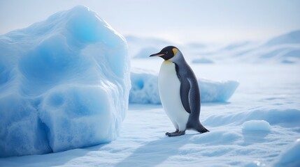Fototapeta premium Penguin Beside Iceberg In Arctic Glow