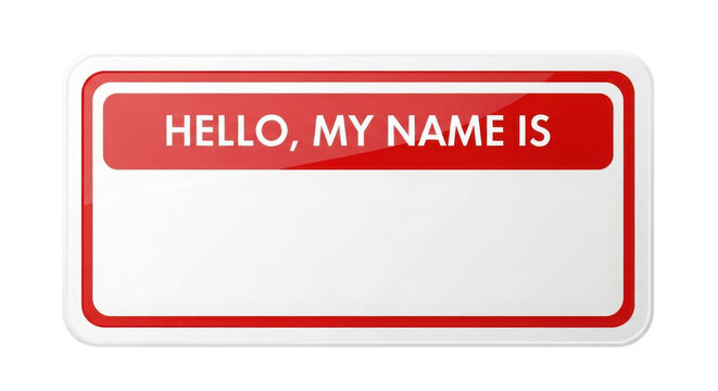 Red "HELLO, MY NAME IS" Name Tag Sticker Isolated Graphic Template isolated on Transparent Background