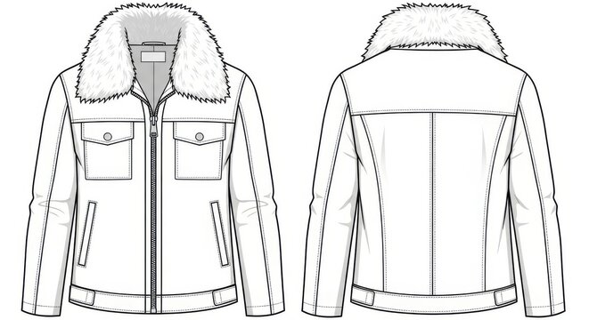 Detailed illustration of a white winter jacket design showing front and back perspective of this