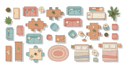 plan view furniture collection for interior design showcasing modern home decor elements for architectural floor plans and home layouts.