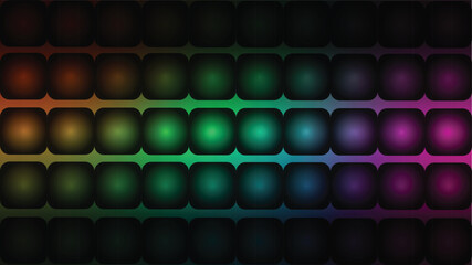 Fototapeta premium Abstract dark background with colorful rounded squares and subtle reflections