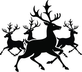 Naklejka premium Wild Reindeer in Fast Motion Silhouette