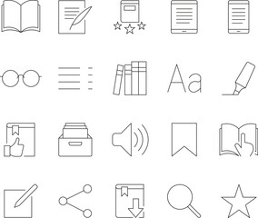 Thin Line Icons Set for Reading, Writing, and Education
