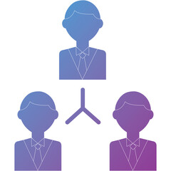 Stylized Silhouette Figures Representing Teamwork And Collaboration In Blue And Purple Gradient...