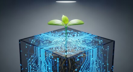 Digital genesis: a sapling emerges from a technologically advanced artificial incubator cube