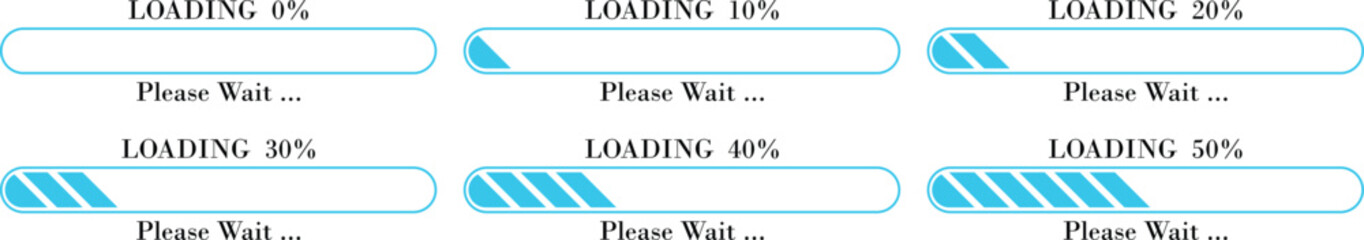 Loading Bar Please Wait Progress Icon set. loading bar progress Download progress status. Vector illustration.Collection loading status bar in different design. Web design elements for app.