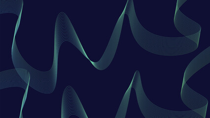 Dark Blue Background with Green Wave Line Abstract Pattern