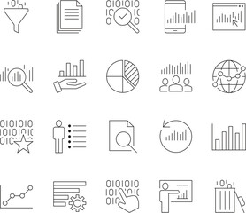 Thin Line Icons Set for Data Analysis, Big Data, and Business Intelligence