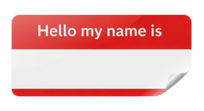Red and White Glossy Identification Name Tag Sticker Mockup Graphic isolated on Transparent Background - Powered by Adobe