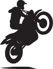 Fototapeta premium Black silhouette of a motocross rider performing a wheelie