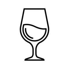 A simple line art icon of a wine glass with liquid inside, representing drinks, celebration, or restaurant services