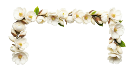 Magnolia Flower Floral Corner Border Arch isolated on Transparent Background