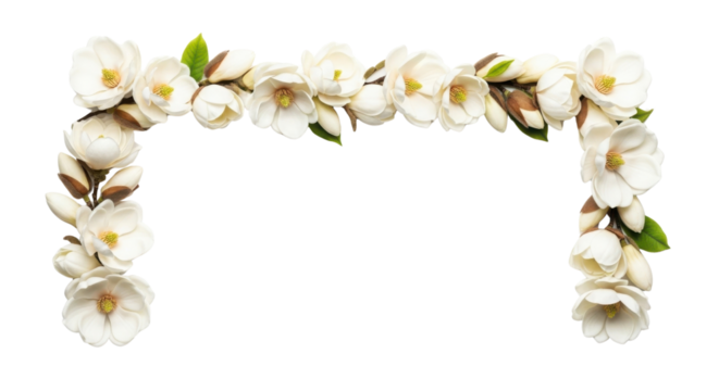 Magnolia Flower Floral Corner Border Arch isolated on Transparent Background