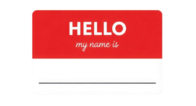 Vector Red Name Tag Sticker with 'HELLO my name is' text, isolated graphic isolated on Transparent Background - Powered by Adobe