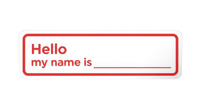 Classic Red and White "Hello my name is ___" Name Tag Sticker Isolated Vector Graphic isolated on Transparent Background