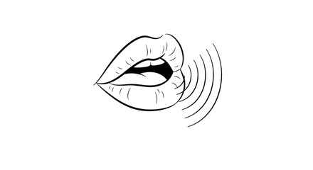 Minimalist line art vector of lips speaking with sound waves.