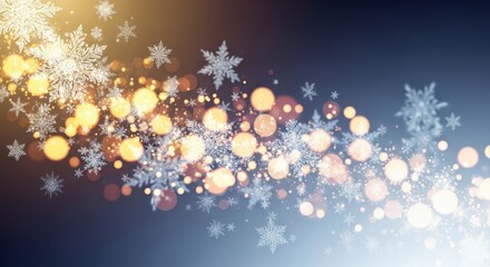 Abstract winter background with sparkling light bokeh and snowflakes decoration illustration