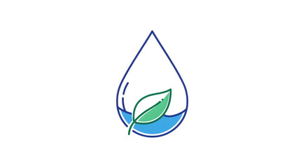 Water droplet with green leaf, clean water ecology symbol icon