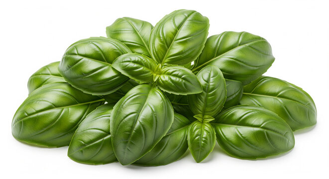 Fresh green basil leaves, an isolated organic cooking herb, healthy and aromatic