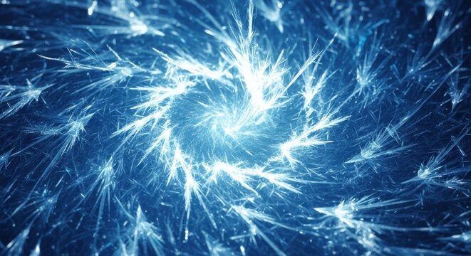 Vibrant blue fractal design with a swirling pattern of light trails, energy burst