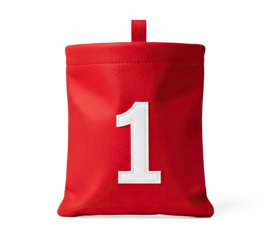 Advent calendar red leather bag with a white number 1 on it.
