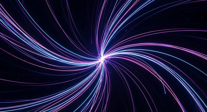 Abstract Spiral of Light Streaks Glowing Blue and Purple Neon Trails Rotating in Space with Futuristic Energy Flow Effect and Speed Lines Art