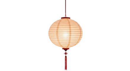Traditional Asian Hanging Illuminated Spherical Paper Lantern with Red Tassel isolated on Transparent Background