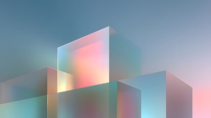 This minimal 3D composition features soft pastel glass structures illuminated by gentle ambient light, creating a clean, modern atmosphere ideal for branding, design, and visual concepts.