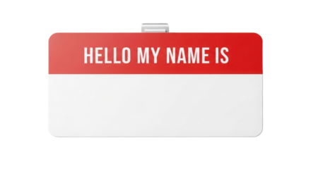 Realistic Red and White Name Tag Badge Mockup isolated on Transparent Background