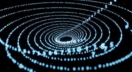 Abstract Digital Numbers Swirl in Cyberspace Tunnel Information Technology Data Visualization Concept on Black Background with Copy Space of Future