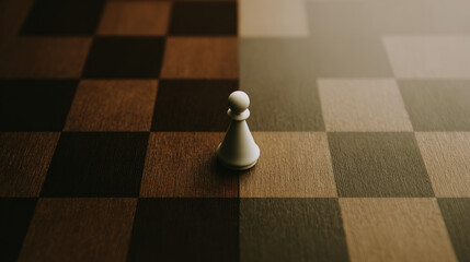 gambit. A single chess piece on a wooden board, connecting two sides in a minimalist game. tutorial guides, club newsletters, designed for tourism and weekend activity guides.

