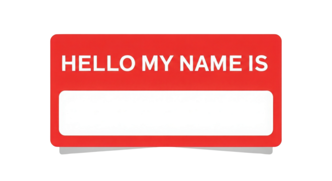 Red "HELLO MY NAME IS" Blank Name Tag Vector Illustration for Introduction isolated on Transparent Background