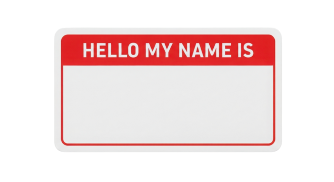 Blank "HELLO MY NAME IS" Name Tag Sticker Vector Illustration isolated on Transparent Background