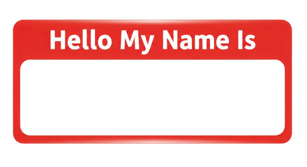 Red Blank Name Tag Sticker with "Hello My Name Is" Text isolated on Transparent Background
