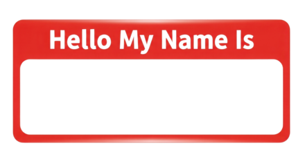 Red Blank Name Tag Sticker with "Hello My Name Is" Text isolated on Transparent Background