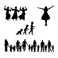 Silhouettes of people representing family life stages and celebration