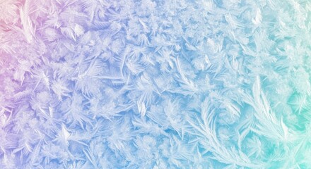 Obraz premium Intricate frost pattern with delicate crystalline structures and pastel gradient hues for winter