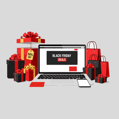 Black Friday Online Shopping: Laptop, Smartphone, Gift Boxes & Shopping Bags with Discount Offers