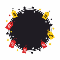 Circular Sale Promotion Frame with Discount Percentage Tags and Stars