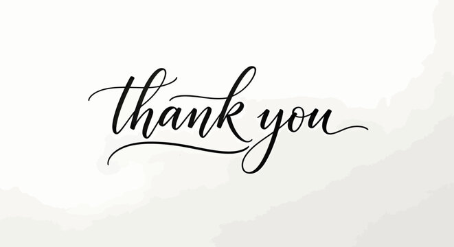 Elegant thank you script calligraphy on white background.