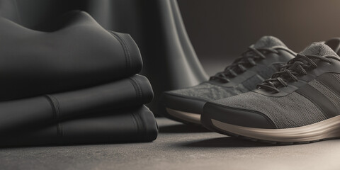 Activewear outfit with black leggings and stylish athletic shoes  