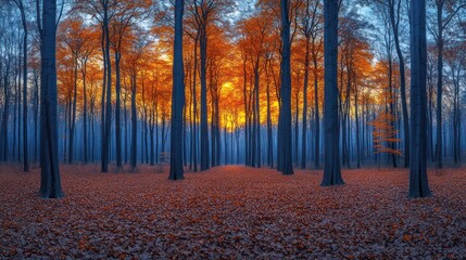 Autumn forest at sunset, vibrant colors