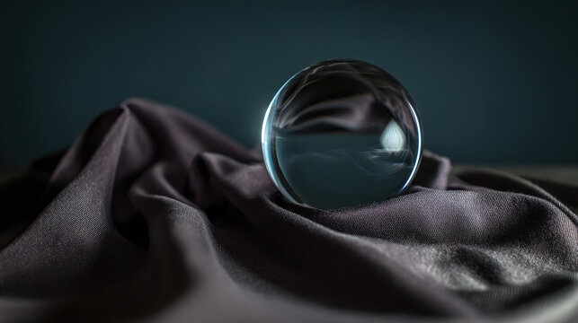 psychic. A crystal ball glows softly on a velvet cloth in a dark room. wellbeing guides, coaching materials, designed for mental health education and mindfulness programs, used by data scientists.
