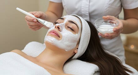 woman applying a facial mask skin treatment on her face