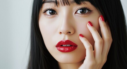 Alluring asian woman with red lipstick