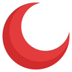 Red crescent moon icon isolated on white background.