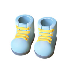A 3D stylized pair of light blue snow boots with thick yellow laces.