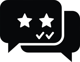 Two black speech bubbles with white stars and checkmarks inside chat message