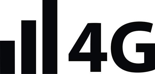 Black 4 G signal bars and text on white background mobile network