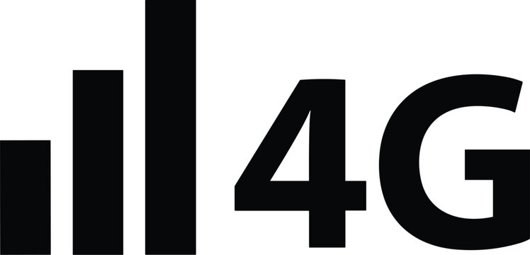 Black 4 G signal bars and text on white background mobile network